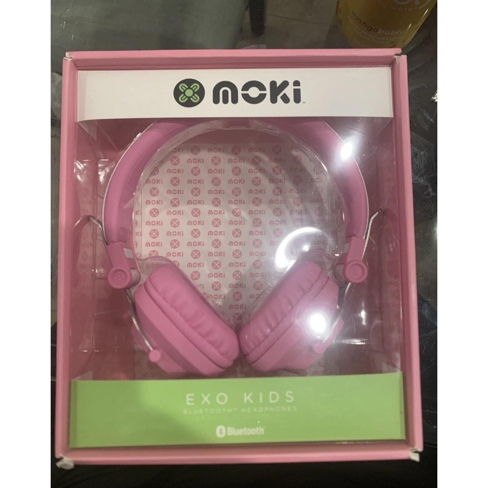 Moki Exo Kids Over Ear Headphones Pink Bluetooth 3.5mm Mic Volume Limit‎